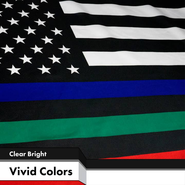 G128 - Wholesale Flag - G128 - Thin Blue Green & Red Line American Flag 150D Polyester 3x5 FT Printed Flag - Honoring Men Women Police Fire Fighters Military Border Patrol Brass Grommets Indoor/Outdoor - Much Thicker More Durable Than 100D 75D Polyester2