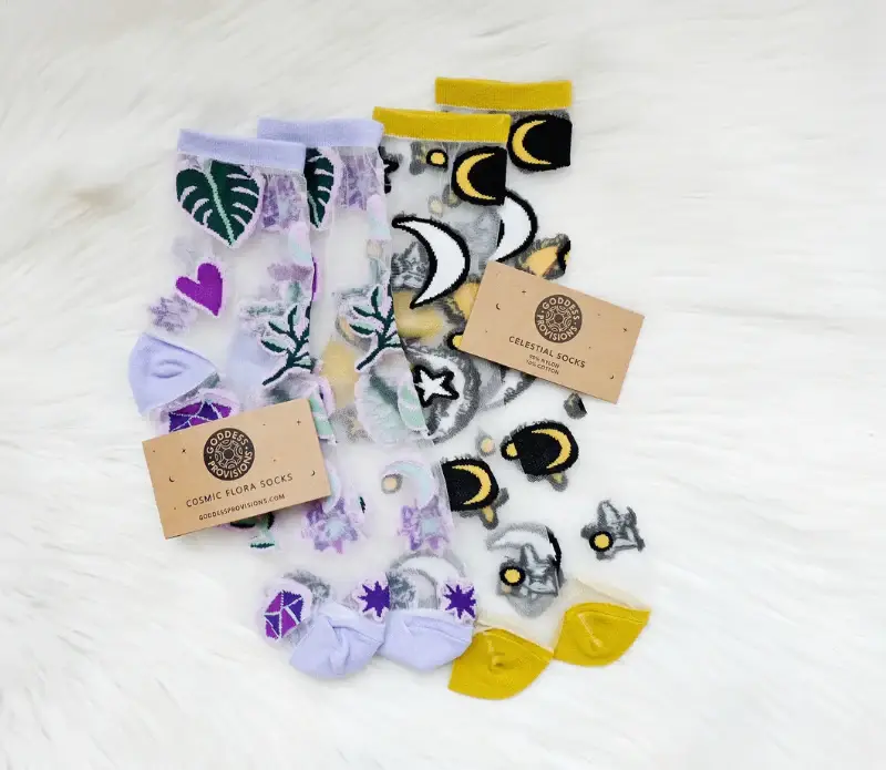 Goddess Provisions - Vendita all'ingrosso Calzini - Donna - Calzini in rete ricamati, calzature traspiranti botaniche, pianta2