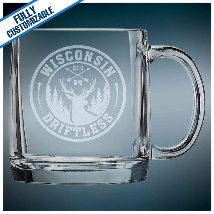 12.25oz Engraved Glass Coffee Mug - Fully Customizable for wholesale by GiftWorksPlus