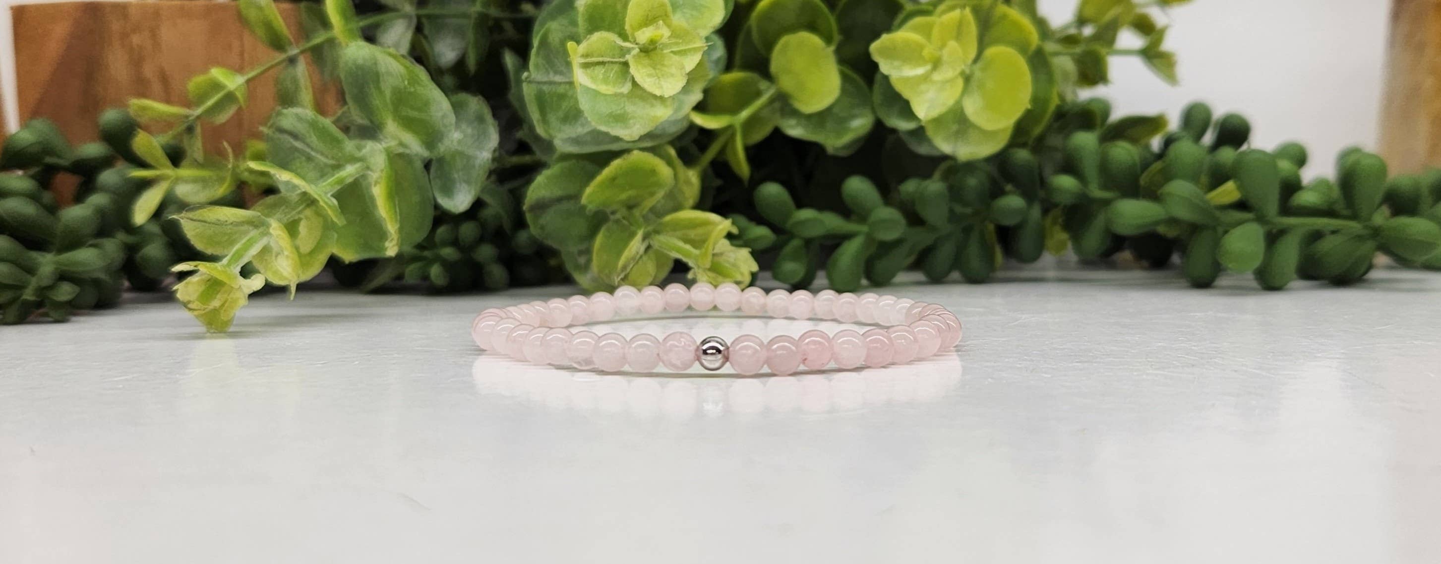 Meraki Gemstones - Wholesale Beaded Bracelet - Rose Quartz Stretchable Bracelet 4MM Beads - 7.5 Inches Long0