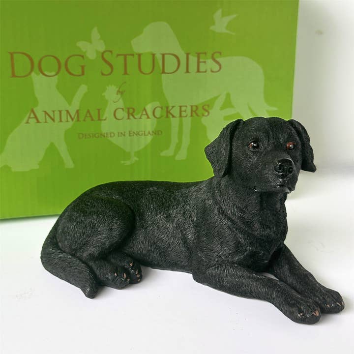 Realistic Laying Black Labrador Dog figurine, 16cm, Gift Boxed for wholesale by Animal Crackers