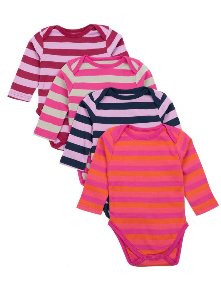 Kids Baby 4 Pack Long Sleeve Bodysuits Cotton Striped Girl for wholesale by Leveret Pajamas