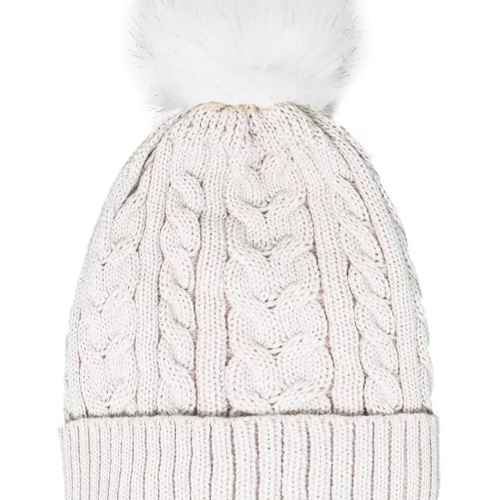 Alba Wholesale - Wholesale Beanie – Women's - Adult Cable Knitted Pom Pom Hat With Faux Fur Lining10
