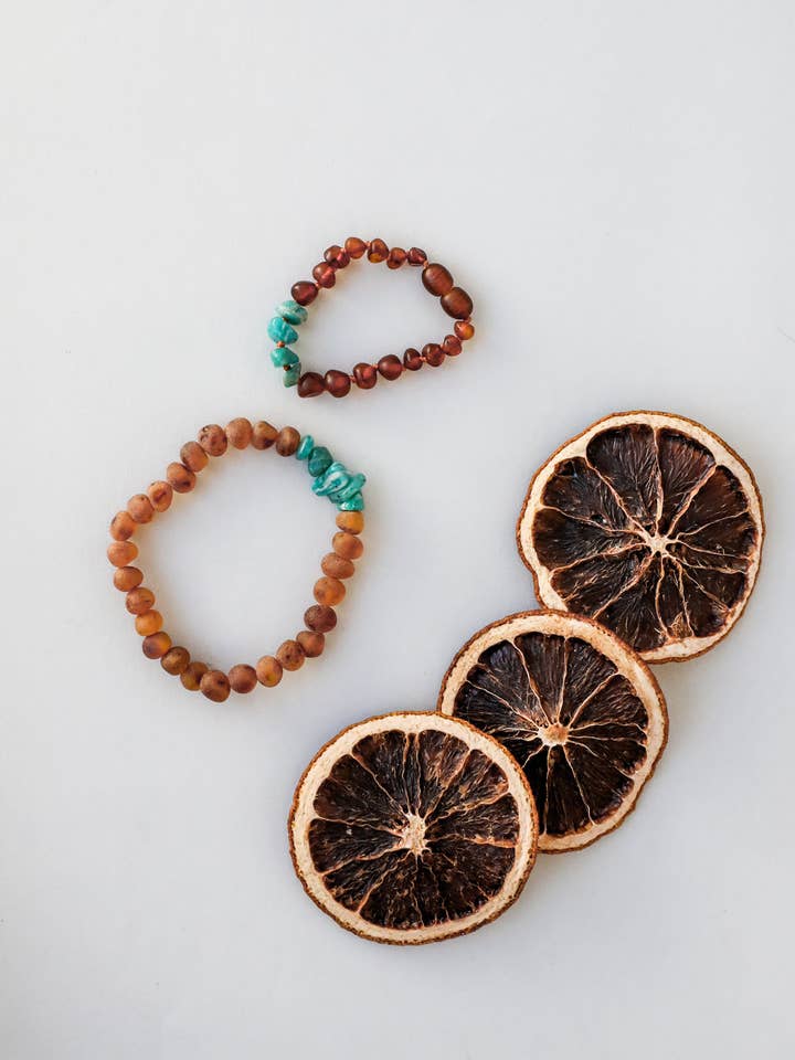 Adult: Raw Baltic Amber + Raw Amazonite || Stretch Bracelet for wholesale by CanyonLeaf