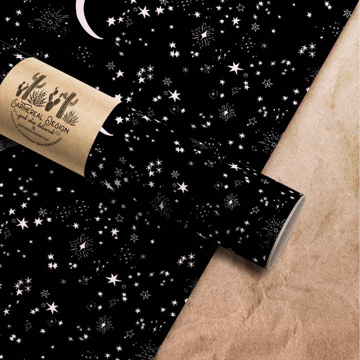 Mother of the Moon - Wholesale Flat Wrap - Pink Night Sky Wrapping Paper Sheet
