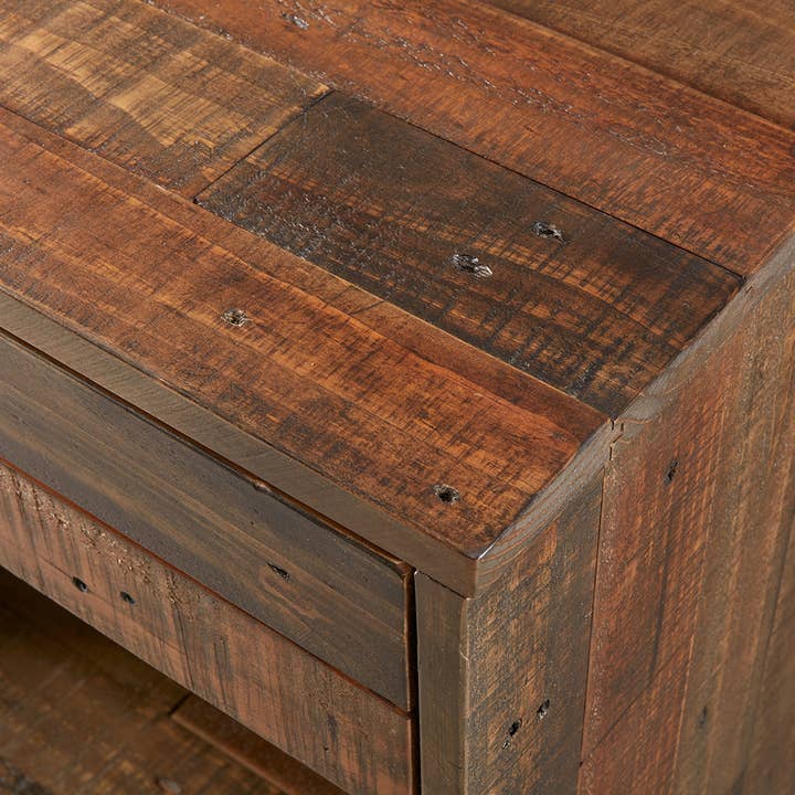 Olliix - Wholesale Bedroom Furniture - Industrial Wood Nighstand with Drawer and Storage, Dark