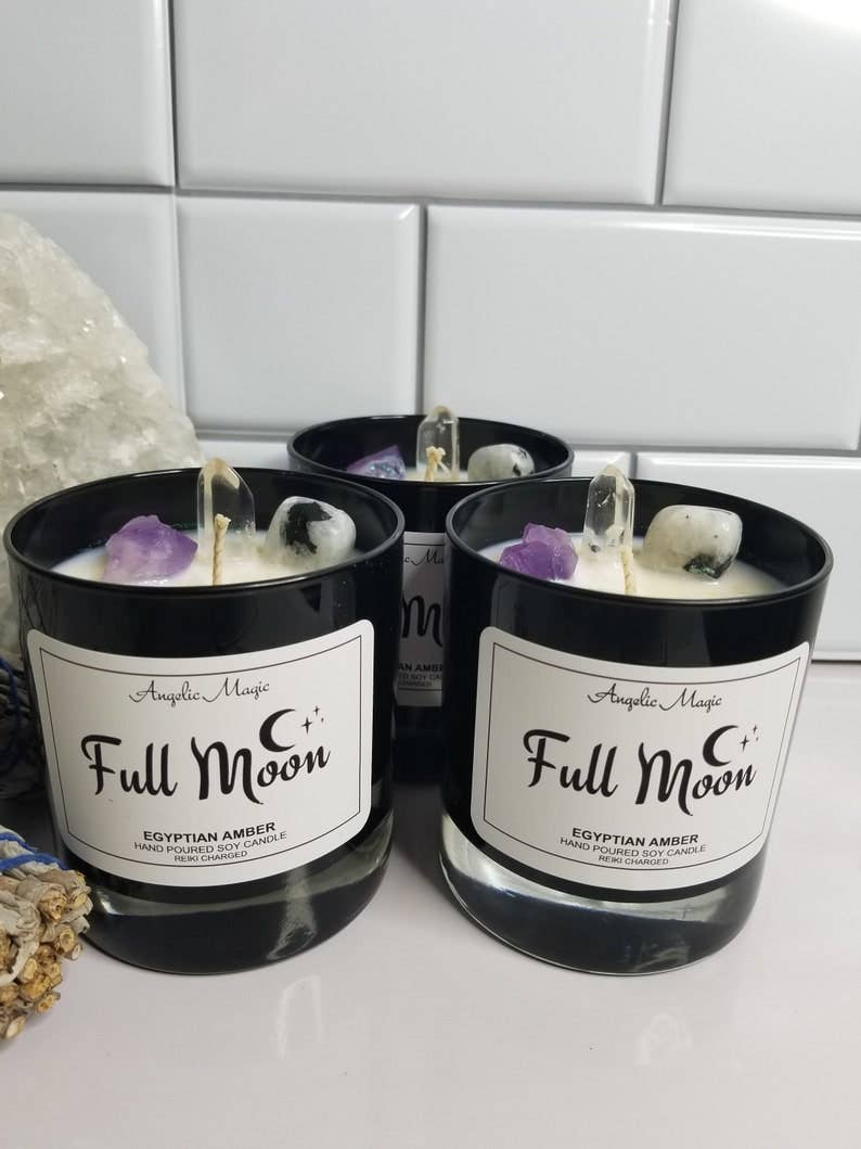 Angelic Magic - Wholesale Jar/Filled Candle - Full Moon Crystal Soy Candle, Amethyst, Moonstone, Quartz4