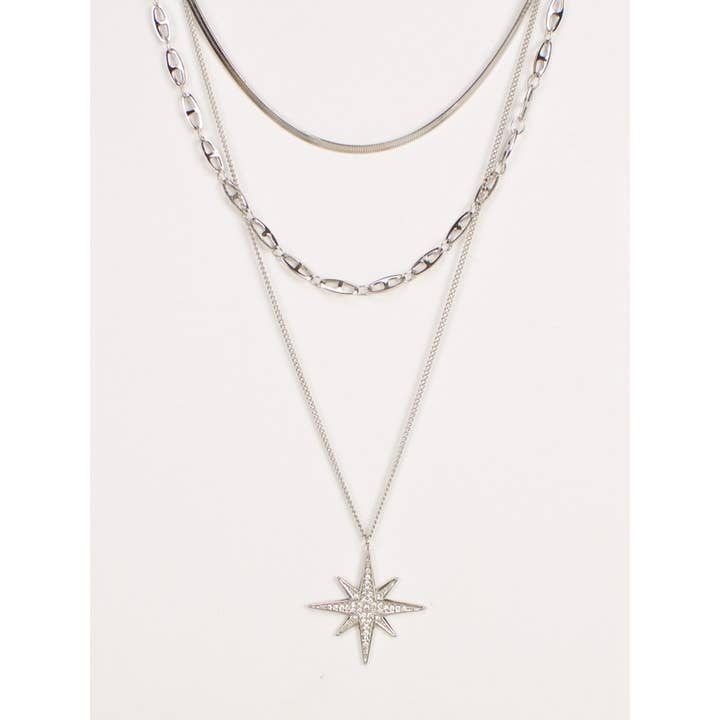 Victoria Moda - Venta al por mayor Collares con colgantes/abalorios - Collar Acero Inoxidable Cadenas Triples Estrella Del Norte
