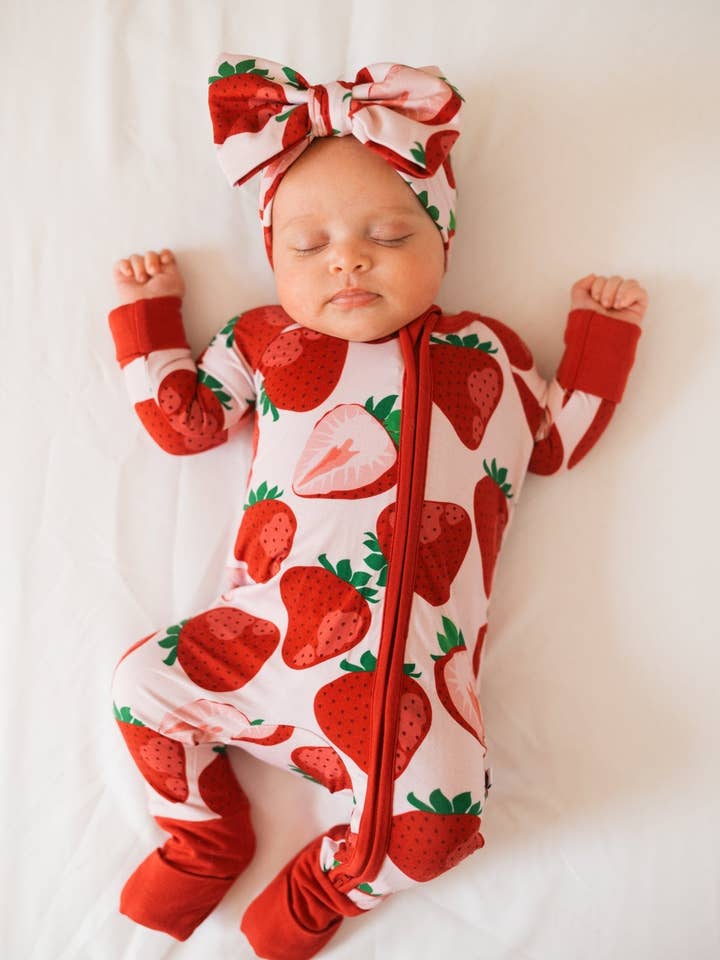 Jammie Session formerly Big Dreams Little Jammies - Wholesale Jumpsuit - Baby - Berry Sweet (Strawberry) Romper, bamboo baby romper, bamboo pajama romper, soft baby romper, eco friendly baby romper, unisex baby outfit, baby sleepwear, sustainable baby clothes, bamboo sleep romper, cozy baby pajamas, bamboo sleepwear4