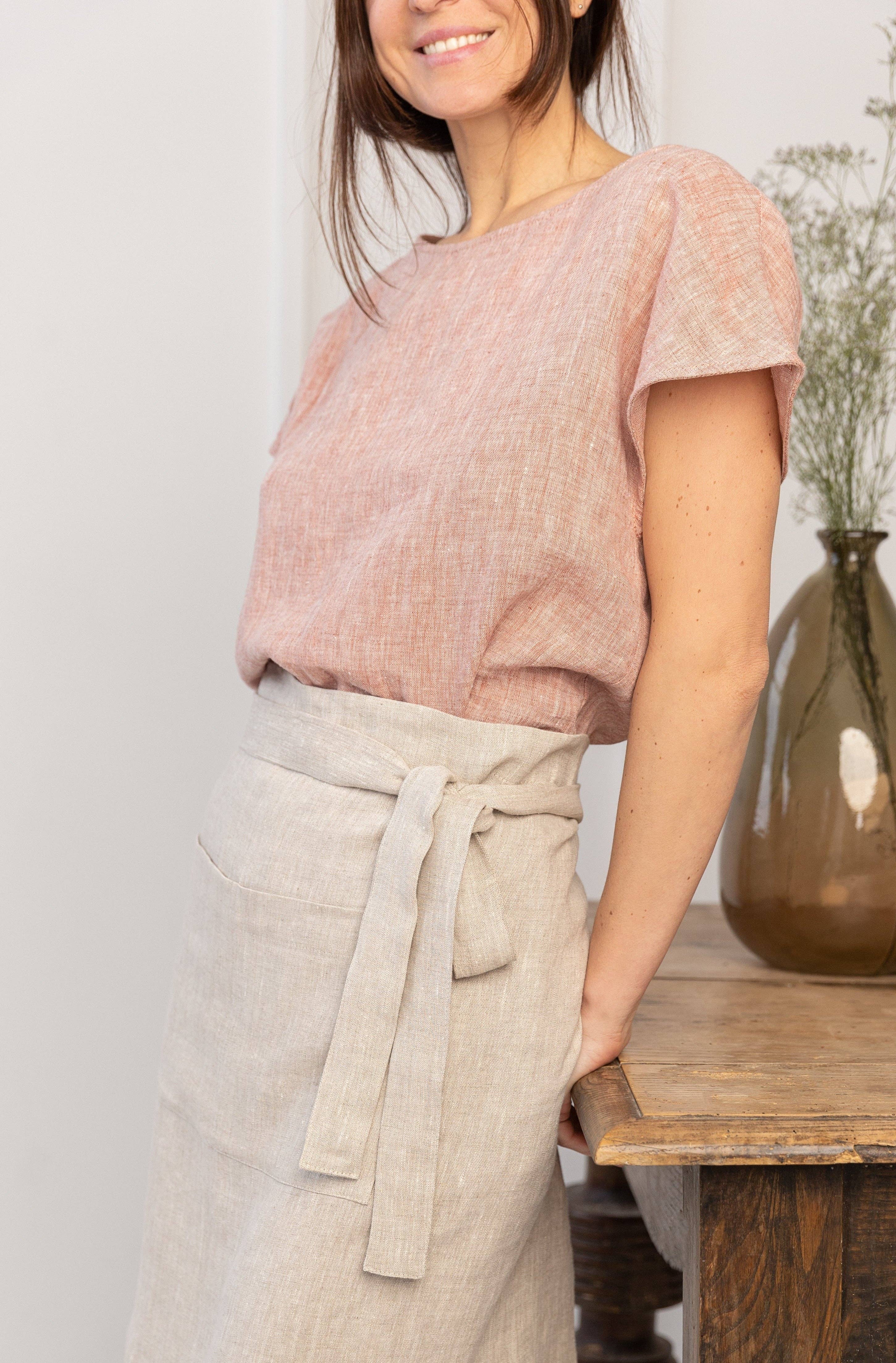 Linen Couture – wholesale Förkläde – Pastellplommonfärgat linneförkläde i midjemodell6