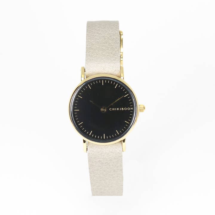 Dameshorloge warm grijs / zwart en goud voor wholesale door Chikiboom