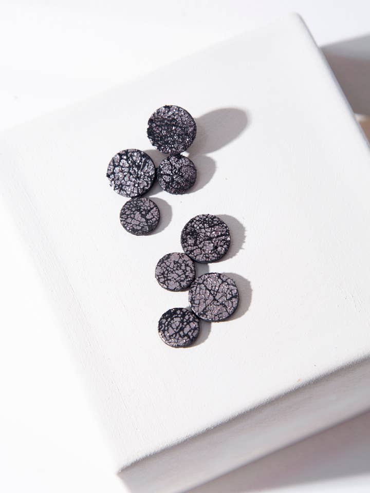 Abstraction Earrings Small - Crackled Pewter Leather for wholesale by Iskin Sisters