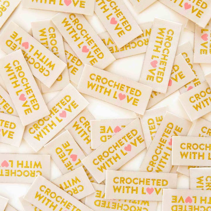 Sarah Hearts - Wholesale Craft Supplies - Crocheted with Love Woven Labels - Woven Sewing Label Tag2