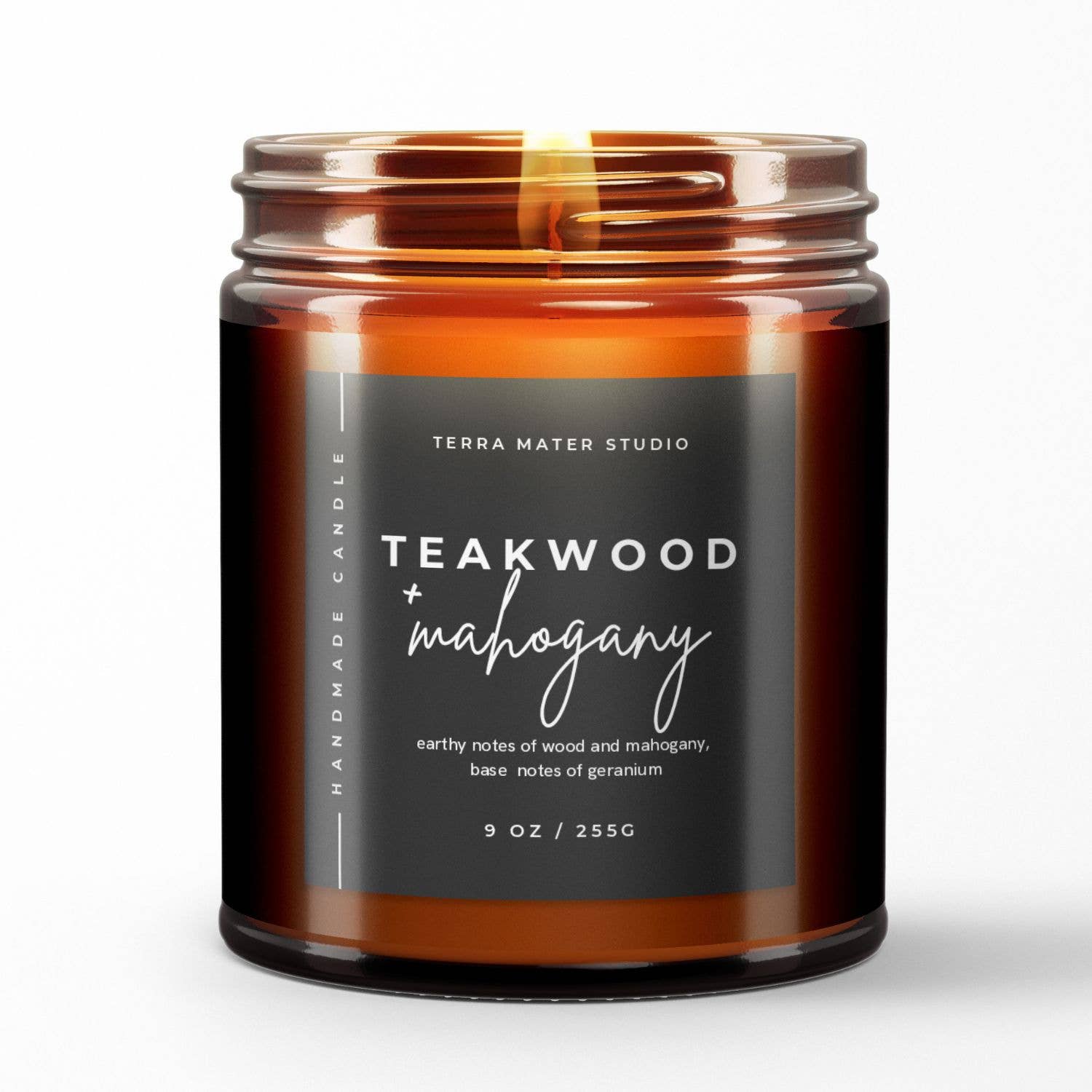 Terra Mater Studio LLC - Wholesale Jar/Filled Candle - Teakwood Mahogany All-Natural Candle | 50+ Hour Burn0