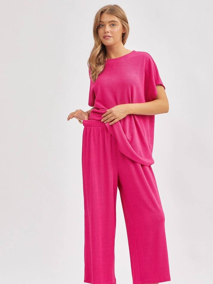 Dear Scarlett - Wholesale Top & Pant Set (NOT Loungewear) - Women's - Solid Top + Wide Leg Pants TRVSET-PALMBEACH