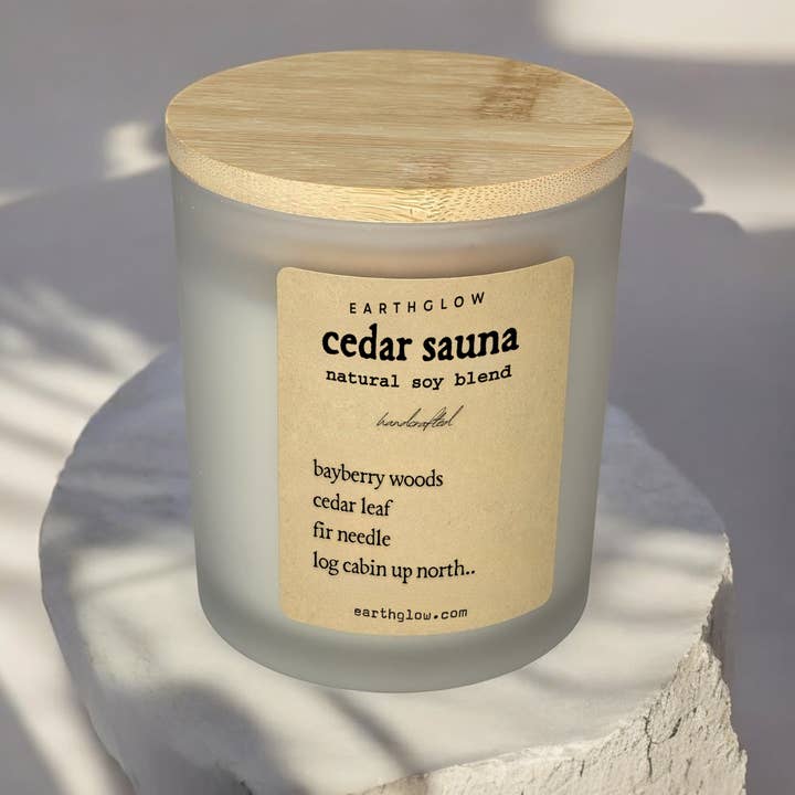 Earthglow - Wholesale Jar/Filled Candle - Cedar Sauna | 10.3 oz Luxury Soy Blend Candle