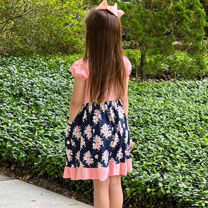 AnnLoren - Wholesale Dress - Kids - Girls Pink & Blue Floral Eyelet Ruffles Short Sleeve Dress