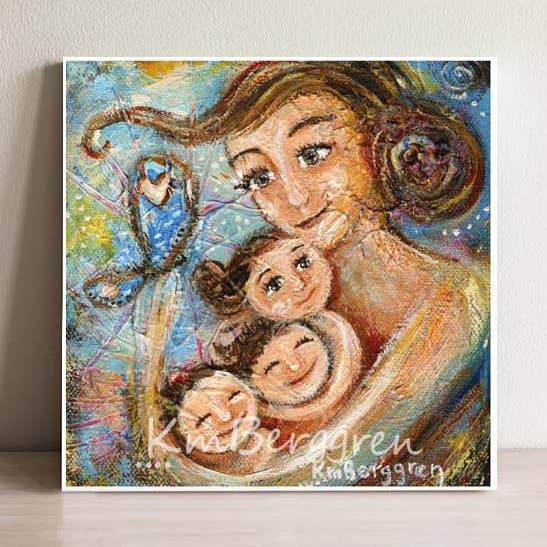 Beloved Jewels - Mum with 3 Children and Butterfly Art Print for wholesale by Katie m. Berggren art & design, LLC
