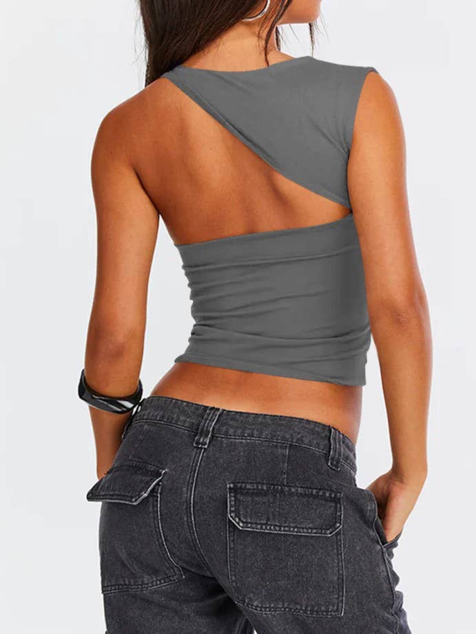 Rosa Clothing - Wholesale Tank Top - Women's - Summer Y2k Irregular Neckline Sexy Vest Top4