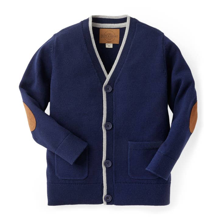 Tipped Organic Cardigan with Elbow Patches - Baby for wholesale on Faire