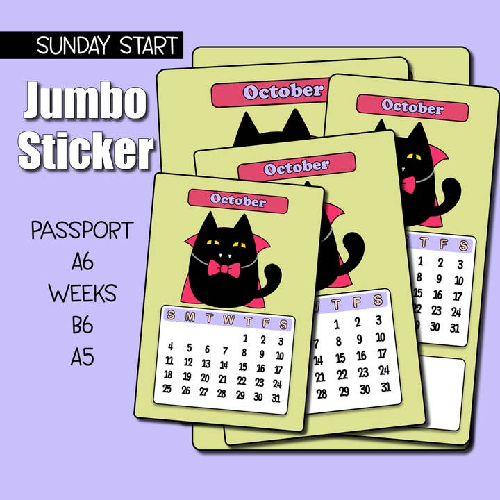 2026 Oktober Kalender Jumbo-Aufkleber - Wochenanfang Sonntag für den Großhandel von Shine Sticker Studio