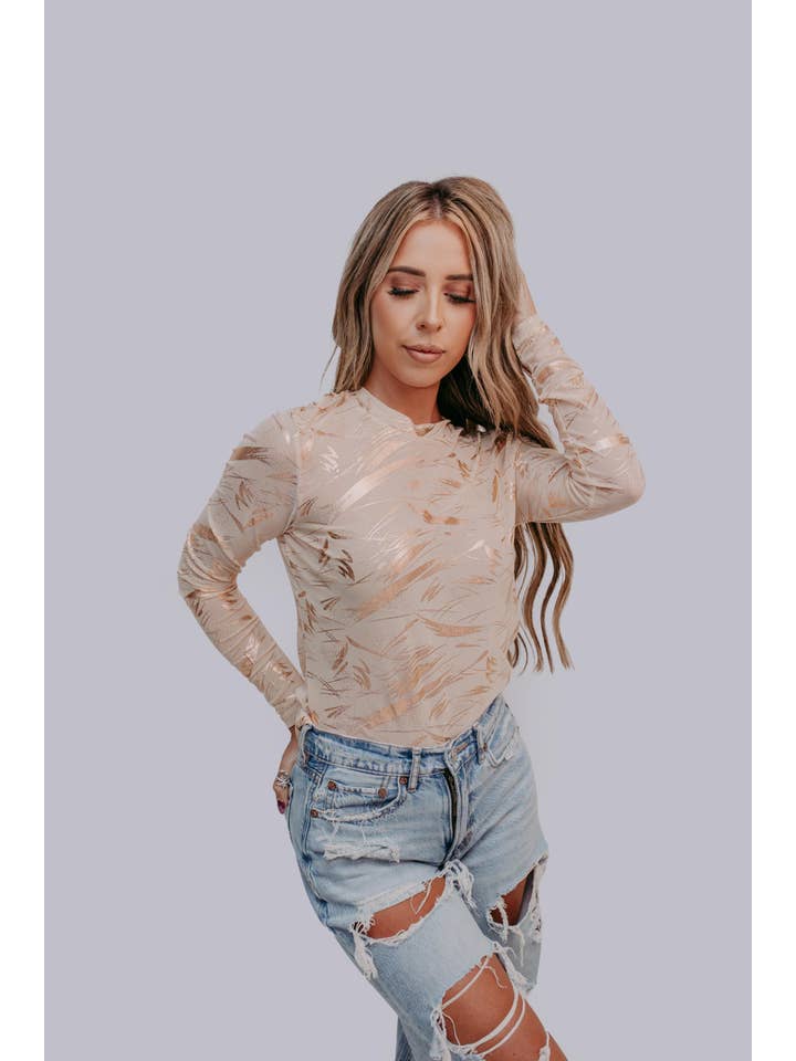 Neutral MK458 Gold Paint Mesh Top for wholesale on Faire