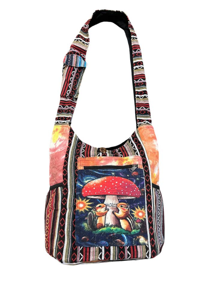 Red Mushroom Squirrel Side Two Pocket Bag KFC2859 for wholesale by Rising International Inc