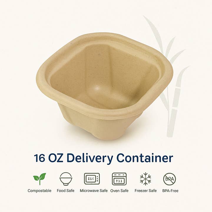 Contenants de livraison de 500 ml (Caisse de 1000 | 8 x 125 paquets) - 100 % compostables fabriqués à partir de bagasse de canne à sucre pour la vente par Nutribite EcoWare