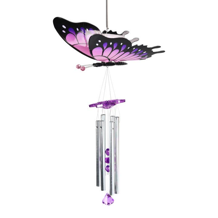 Purple Fluttering Wings Butterfly Wind Chime for wholesale by Exhart