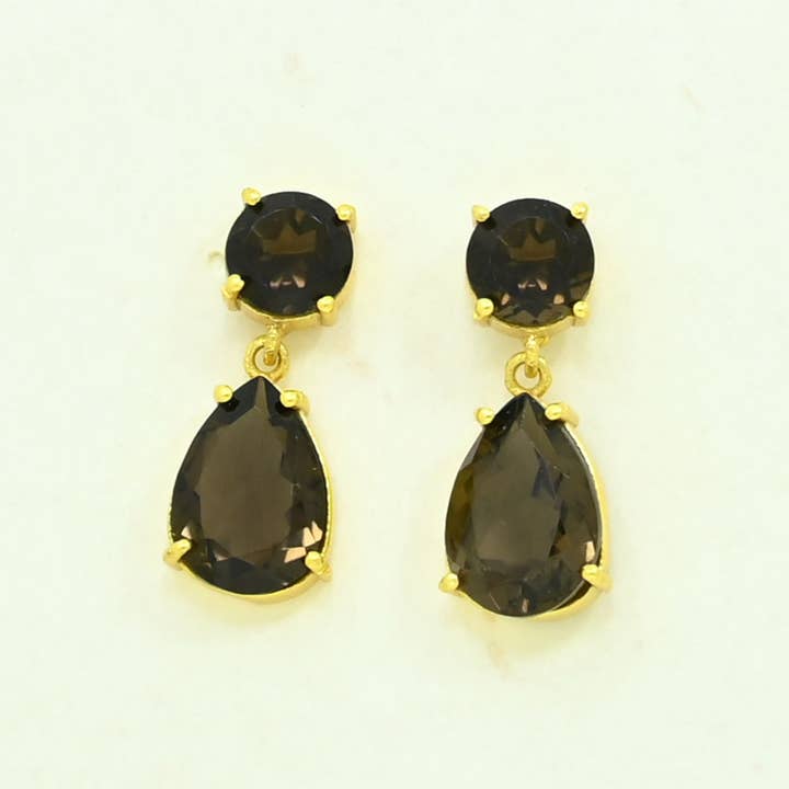 Lilibet Earring Gold Plated - Natural Smoky Quartz for wholesale by Schmuckoo Berlin