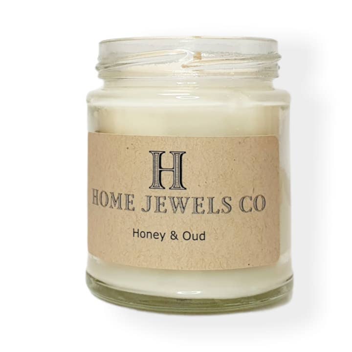 Home Jewels Co - Wholesale Jar/Filled Candle - Honey & Oud Scented Soy Candle - 8oz, 12oz, 16oz - Handmade