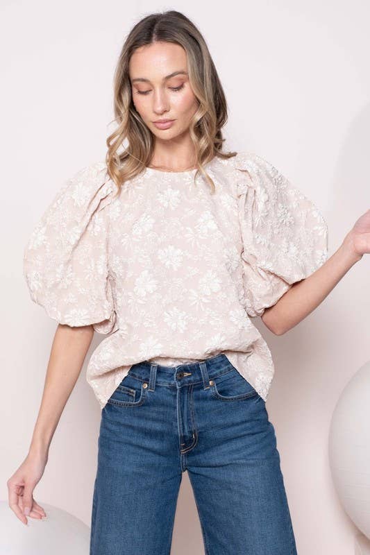 Nicabel - Wholesale Blouse - Women's - Plus textured puff scoop neck top-PIST105382