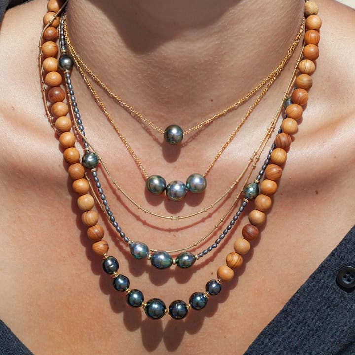 Ke Aloha Jewelry - Wholesale Beaded/Pearl Necklace - Gold Triple Floating Tahitian Pearl Necklace - Mililani2
