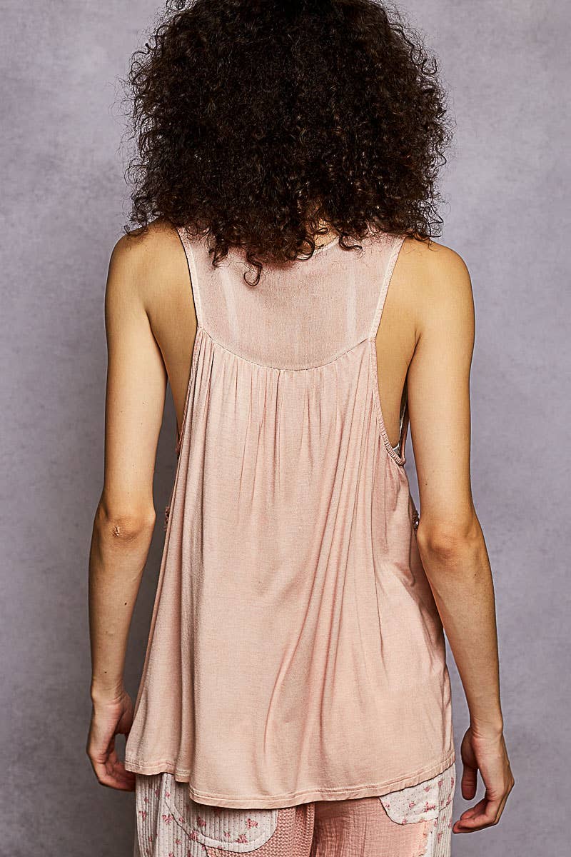 Pol Clothing - Wholesale Blouse - Women's - Sleeveless contrast floral lace crochet detail v-neck top21