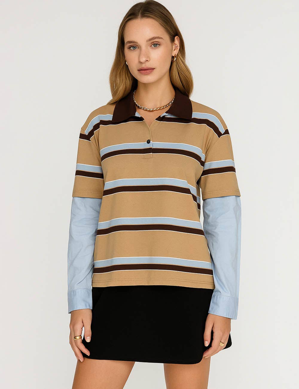 Sweetkama - Wholesale Sweatshirt - Women's - Ladies Color Block Stripe Lapel Pullover Top Everyday Sweatshirt6