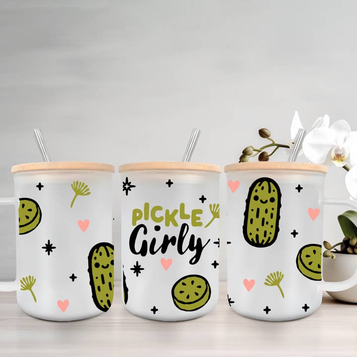 Pickle Girly | UVDTF | 15oz Mug with Handle, Lid & Straw for wholesale by SKS Design Studio