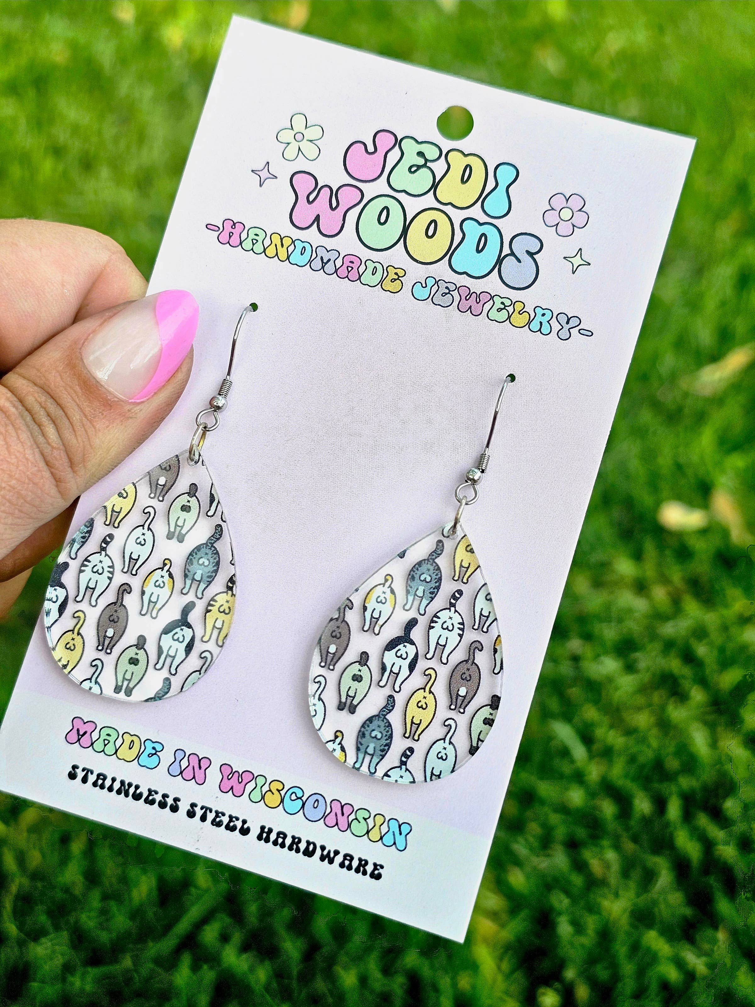 Jedi Woods LLC - Venta al por mayor Pendientes colgantes - Pendientes en forma de lágrima Cat Butts and Nuts3