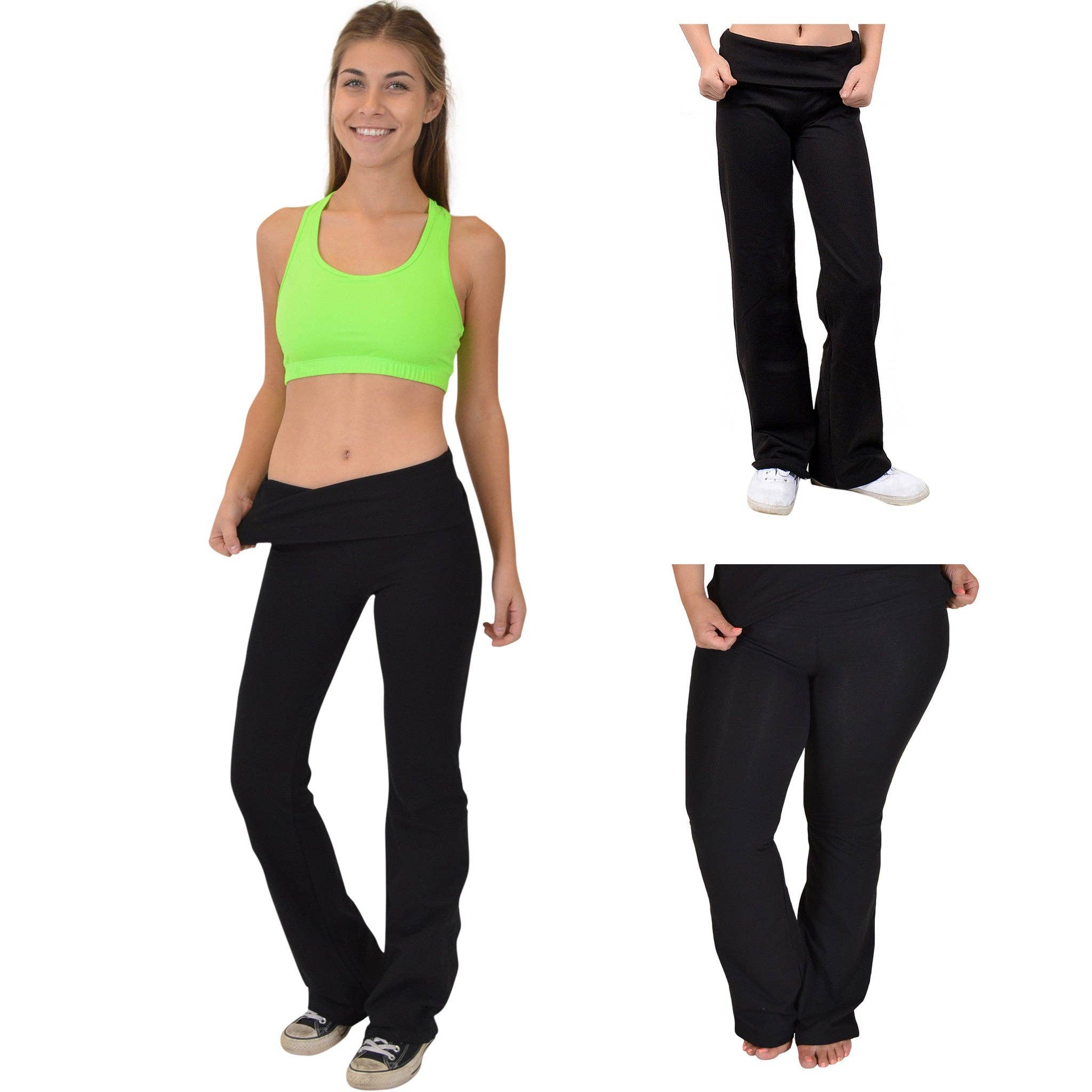 Black Teamwear Foldover Yoga Pants for wholesale on Faire6