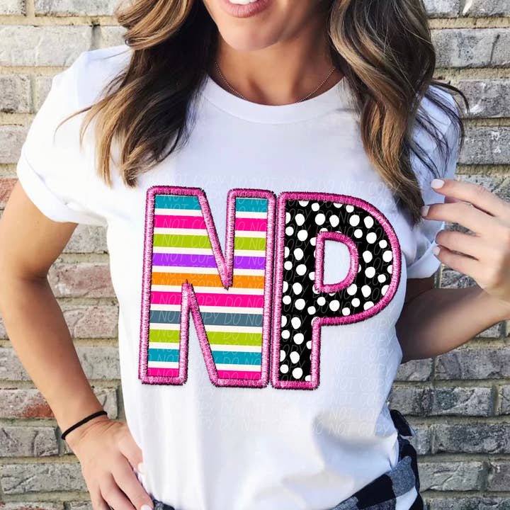 Bright Medical Titles Faux Embroidery DTF Print for wholesale by Simple Tymes