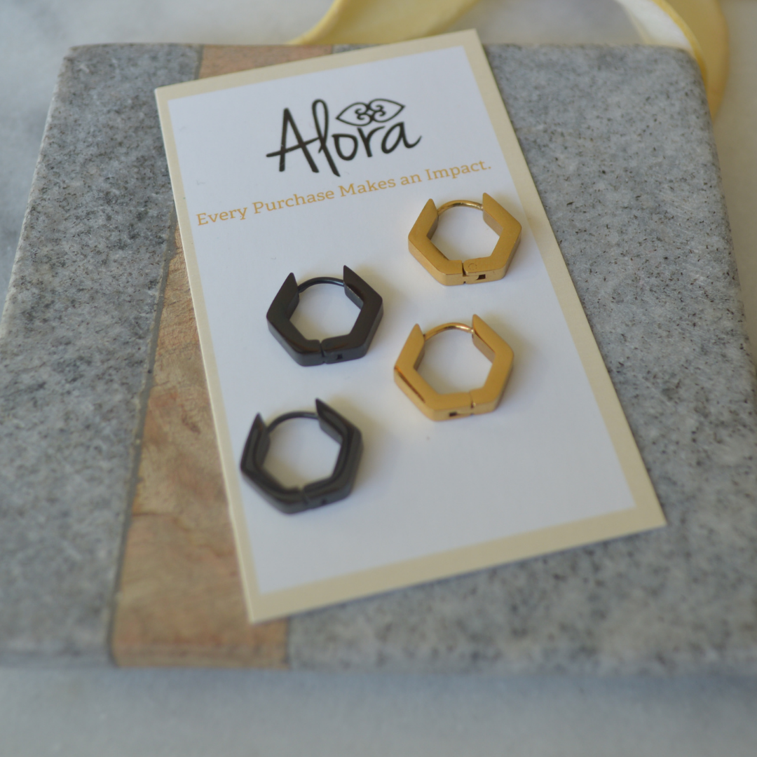 Alora Boutique Inc. - Wholesale Huggie Earrings - Kelly | Simple Hexagon Huggie Hoop Earrings4
