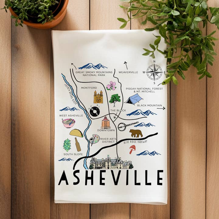 Bunte Küchentücher - Asheville Karte - 828, AVL für den Großhandel von Moonlight Makers