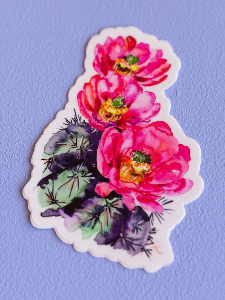 Pink Cactus Vinyl Sticker for wholesale by Pink Puddle Studio