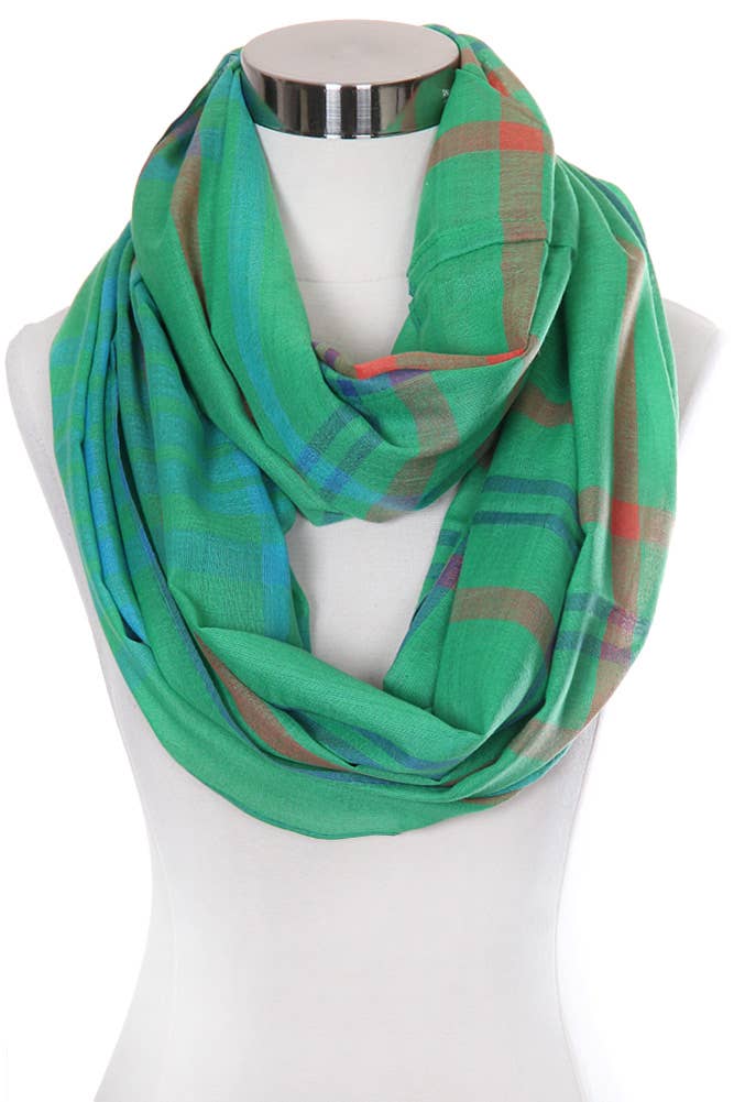 Hana - Wholesale Scarf - Women's - Check Pattern Light Weight Infinity Scarf4