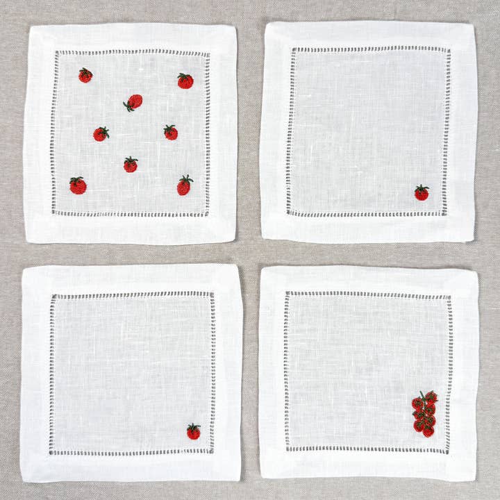 Tomato Embroidered Cocktail Napkin Set for wholesale by Casey Jo Paper Co.