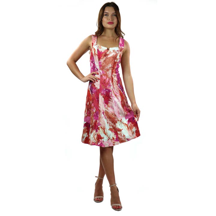 GEMMA Textured Print Paneled A-line Dress Fuchsia for wholesale by Elana Kattan
