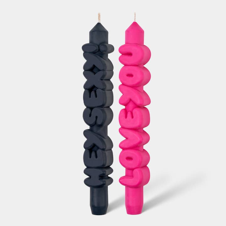 Taper candles - Hey Sexy! & Love You - Black / Pink for wholesale by CandleHand (Free Duties for US)