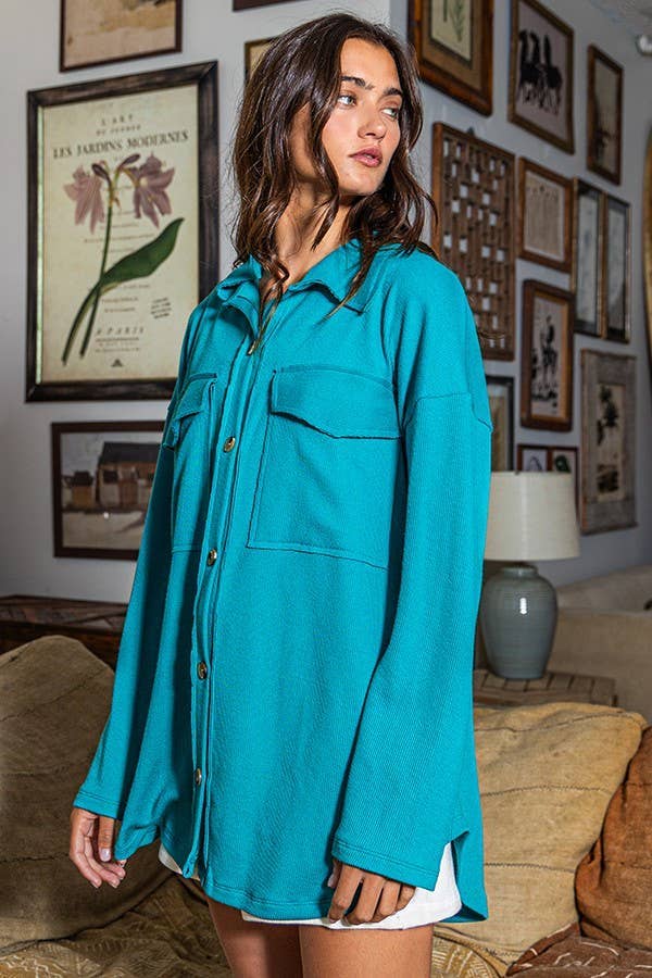 BUCKETLIST OUTLET - Wholesale Shirt Jacket/Shacket - Women's - T1320-4 OUTLET SALE Solid Rib Knit Oversized Shacket Shirt13