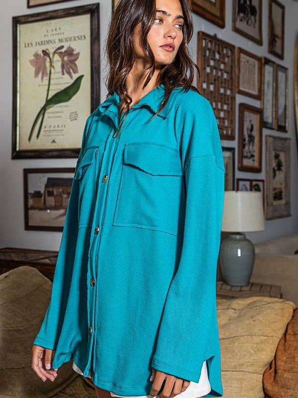 BUCKETLIST OUTLET - Wholesale Shirt Jacket/Shacket - Women's - T1320-4 OUTLET SALE Solid Rib Knit Oversized Shacket Shirt13