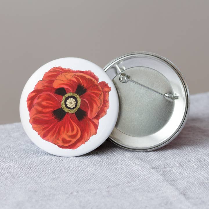 Rød Valmue Blomst Knap - Stor Rund Pin - Vintage Wildflower for engroshandel hos The Zoologist Archives