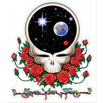 GRATEFUL DEAD SPACE YOUR FACE with Roses STICKER for wholesale by Gypsy Rose